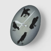 不気味なカラスのシルエット灰色のハロウィーン ラウンド壁時計 (傾斜)
