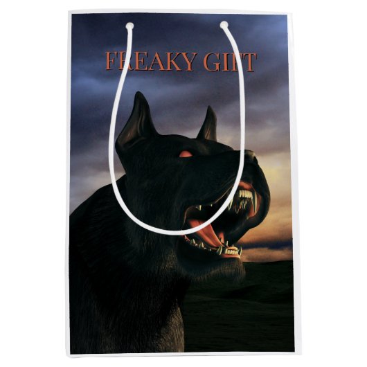 不気味なギフト。大きな黒犬 ミディアムペーパーバッグ (正面)