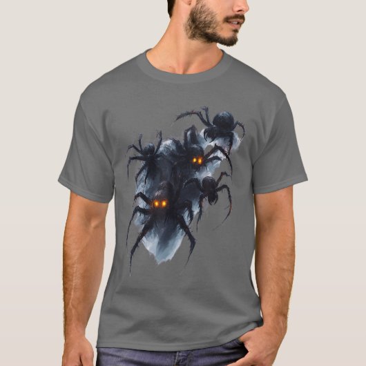 不気味なクモのハロウィンホラーアパレル 女子 Tシャツ (正面)