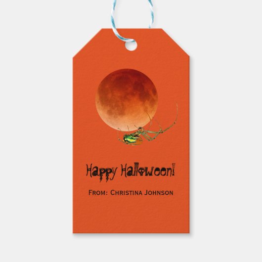 不気味なクモの血の月のハローウィンパーティ ギフトタグ (正面)