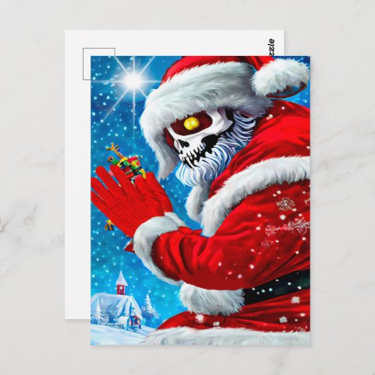 不気味なクリスマスサンタクロース骨格モンスターアート ポストカード (正面/裏面)