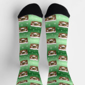 不気味なクリスマスフルーツケーキパターングリーン ソックス (上部)