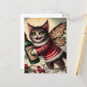 不気味なクリスマスヴァンパイアフェアリー子猫とEggnog ポストカード