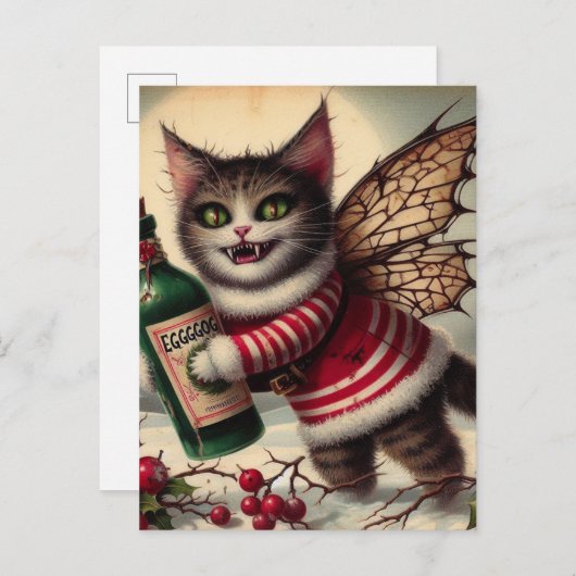 不気味なクリスマスヴァンパイアフェアリー子猫とEggnog ポストカード (正面/裏面)