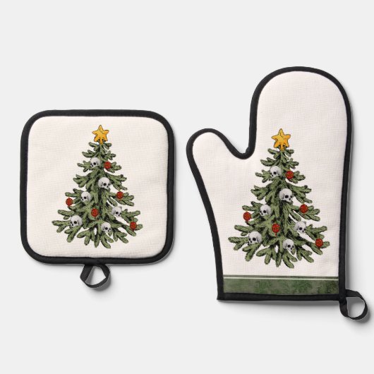 不気味なクリスマス |ゴシック風のクリスマスツリーグランジ 鍋つかみ&鍋敷きセット (正面)