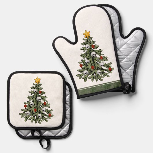 不気味なクリスマス |ゴシック風のクリスマスツリーグランジ 鍋つかみ&鍋敷きセット (正面/裏面)