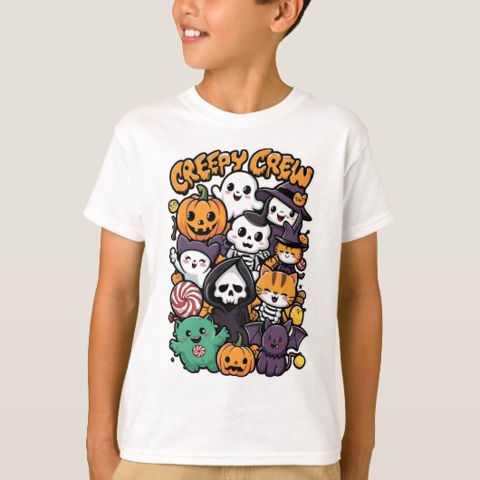 不気味なクルー子供へと大人の面白いハロウィーンOu Tシャツ (正面)