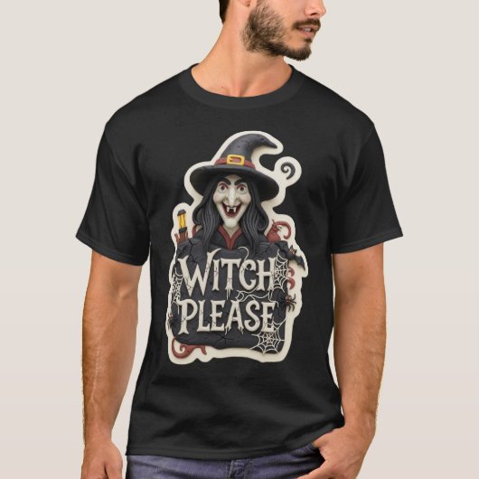 不気味なクレイモーションの魔法使いのサイン「Witch Please f」 Tシャツ (正面)