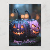 不気味なグリッターカボチャのハロウィングリーティングカード ポストカード (正面)