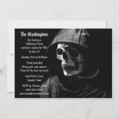 不気味なグリムリーパーの写真を使ったハロウィンパーティーの招待状 招待状 (裏面)