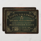 不気味なグリーンと金ゴールドハッピーハローウィンパーティー招待状 招待状 (正面/裏面)