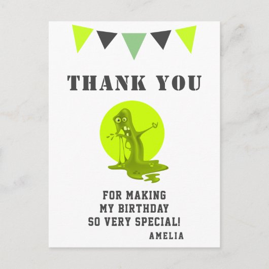 不気味なグリーンスライムモンスター誕生日ありがとう ポストカード (正面)