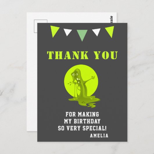 不気味なグリーンスライムモンスター誕生日ありがとう ポストカード (正面/裏面)