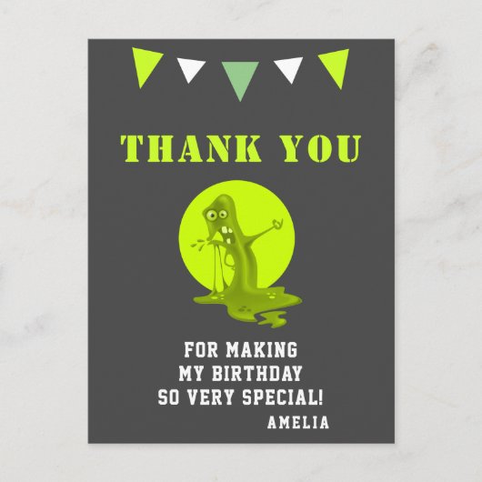 不気味なグリーンスライムモンスター誕生日ありがとう ポストカード (正面)