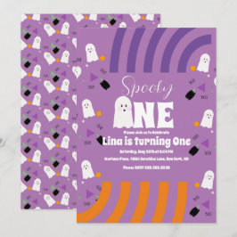 不気味なグルーヴィーゴースト ハロウィン 誕生日 パープル 招待状