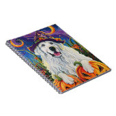 不気味なグレートピレニーズの犬 ハロウィーンの魔女 かぼちゃ ノートブック (右側)