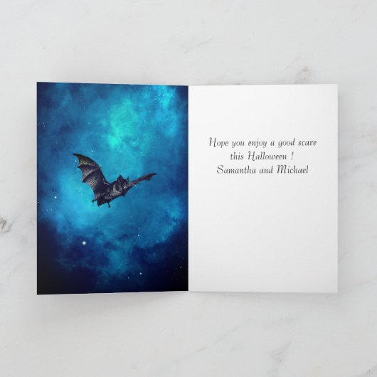 不気味なコウモリが飛ぶハロウィン カード (内部)