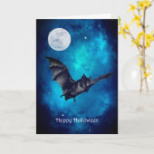 不気味なコウモリが飛ぶハロウィン カード (黄色い花)