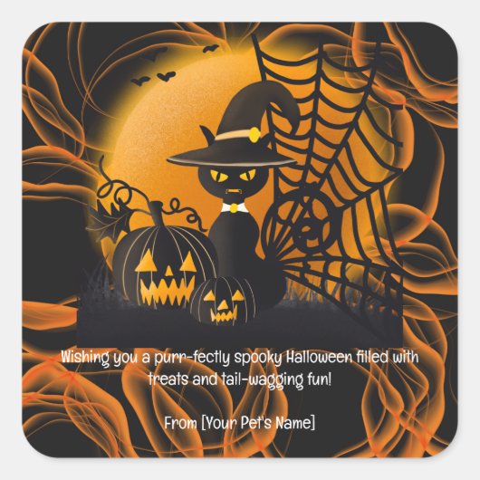 不気味なコスチュームの猫ハロウィンペット スクエアシール (正面)
