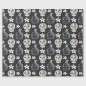 不気味なコブラスネークスカルフラワーブラック ラッピングペーパー (フラット)