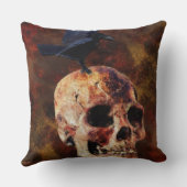 不気味なゴシックスカルとカラス – ハロウィーンホラー クッション (裏面)