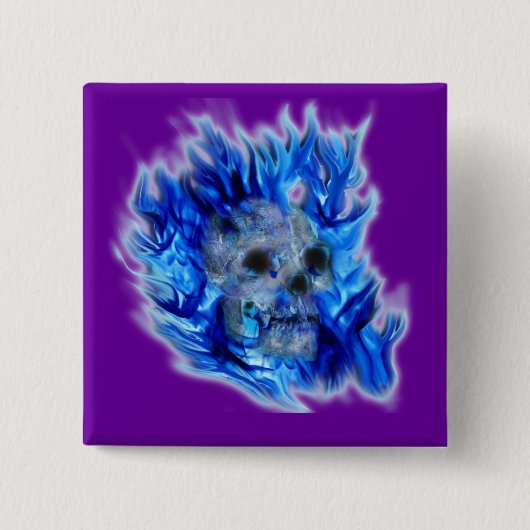 不気味なゴシックスカル、炎、ハロウィーンホラー 缶バッジ (正面)