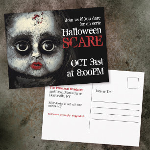 不気味なゴシックドール ハロウィンパーティー招待状 ポストカード