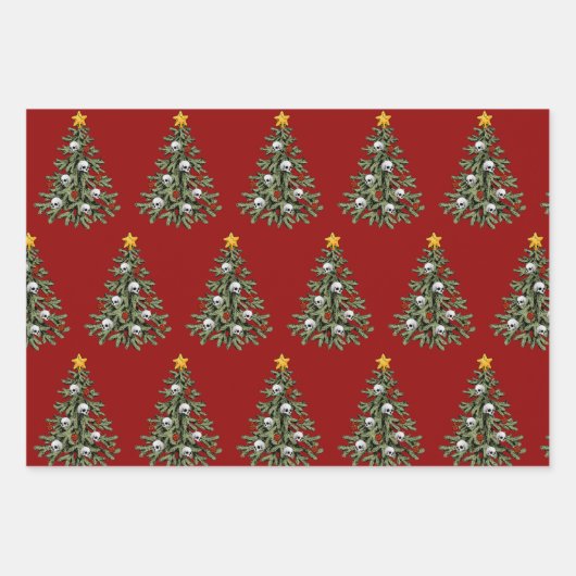 不気味なゴシック様式のクリスマススカルラッピング紙 ラッピングペーパーシート (正面3)