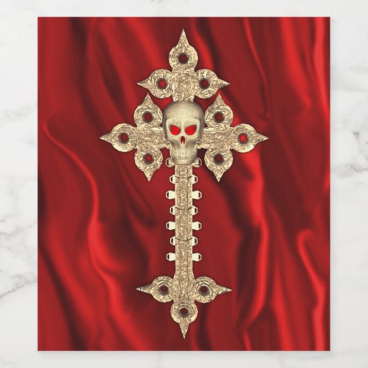 不気味なゴシック様式のスカルとクロスハロウィーン ワインラベル (シングルラベル)