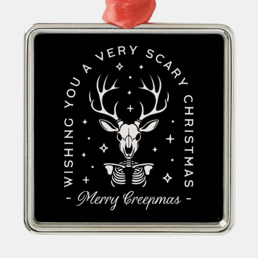 不気味なゴシック様式のトナカイのスケルトン黒 メタルオーナメント (正面)