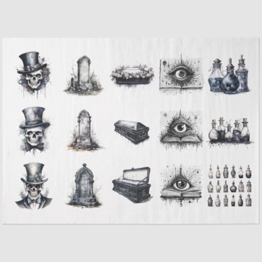 不気味なゴシック様式のハロウィーンの要素アートと工芸品 薄葉紙 (正面)