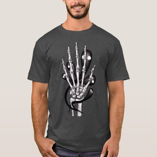 不気味なゴシック様式の幽霊を持つスケルトンハンド Tシャツ (正面)