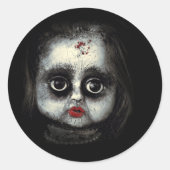 不気味なゴス人形 血のしぶき ハロウィン ラウンドシール (正面)