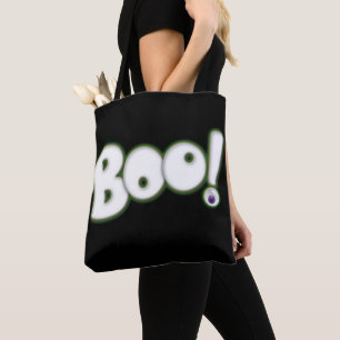 不気味なゴースト BOO レタリング ブラッドショット アイ ブラック トートバッグ