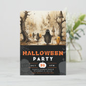 不気味なゴールドとブラックのゴースト スピリッツ ハロウィン 招待状 (スタンド正面)