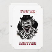 不気味なサーカスピエロヴィンテージハローウィンパーティ 招待状 (正面/裏面)