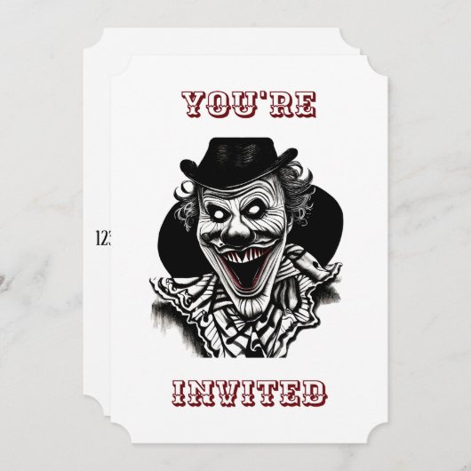 不気味なサーカスピエロヴィンテージハローウィンパーティ 招待状 (正面/裏面)