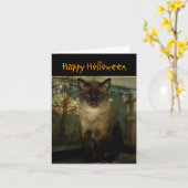 不気味なシャム猫のハロウィン グリーティングカード (黄色い花)