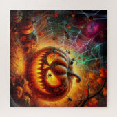 不気味なジャックオランタンとクモ ジグソーパズル (横)