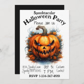 不気味なジャックオランタンハローウィンパーティ 招待状 (正面/裏面)
