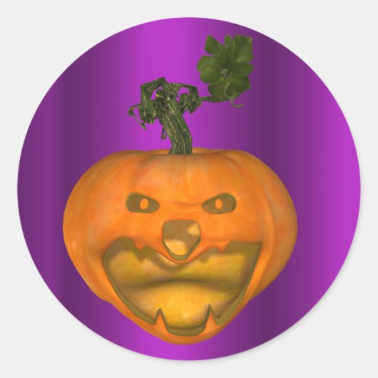 不気味なジャックオランタンパープルハロウィーン ラウンドシール (正面)