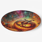 不気味なジャック・オ・ランタンとクモ ペーパープレート (アングル)