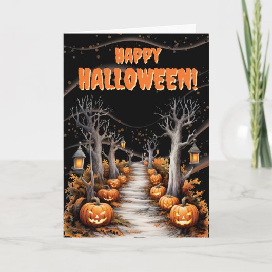 不気味なジャック・オ・ランタン・レイン ハロウィン シーズンカード (正面)