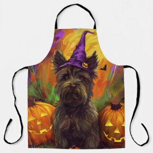不気味なスカイテリア犬 ハロウィン魔女 かぼちゃ エプロン