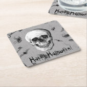 不気味なスカルとクモ スクエアペーパーコースター (アングル)