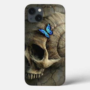 不気味なスカルと蝶 iPhone 13ケース