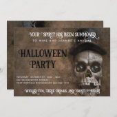 不気味なスカルイントップハットハローウィンパーティ 招待状 (正面/裏面)