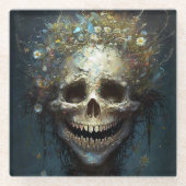 不気味なスカルゴシックダークファンタジーアートガラスコースター ガラスコースター (正面)