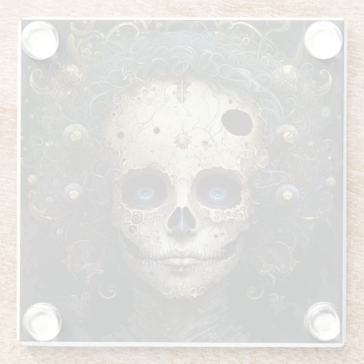 不気味なスカルゴシック暗黒ファンタジーアート ガラスコースター (裏面)