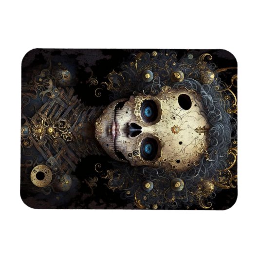 不気味なスカルゴシック暗黒ファンタジーアート マグネット (横)